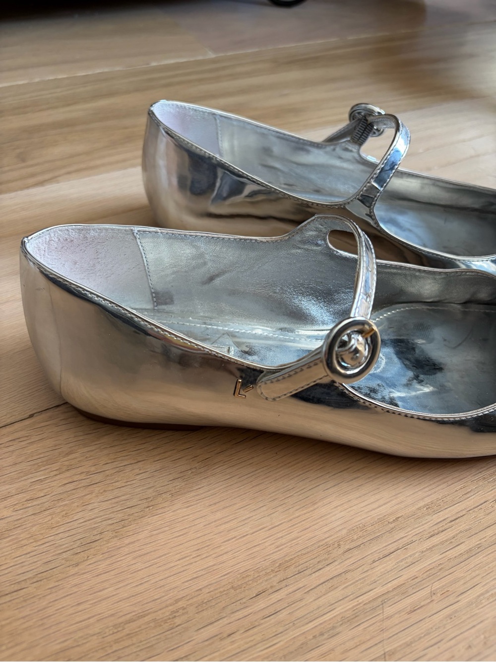 Larroude Metallic Silver Mary Jane Flats, size 8. - Picture 6 of 7